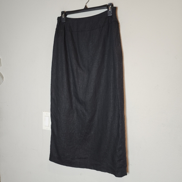 Pursuits Ltd linen black maxi skirt slit lined women's  size 10. - Picture 11 of 14